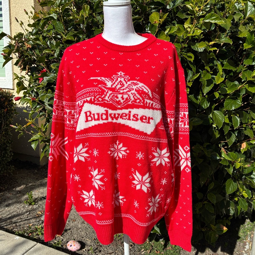 Budweiser Red Men's Christmas Sweater Size Large